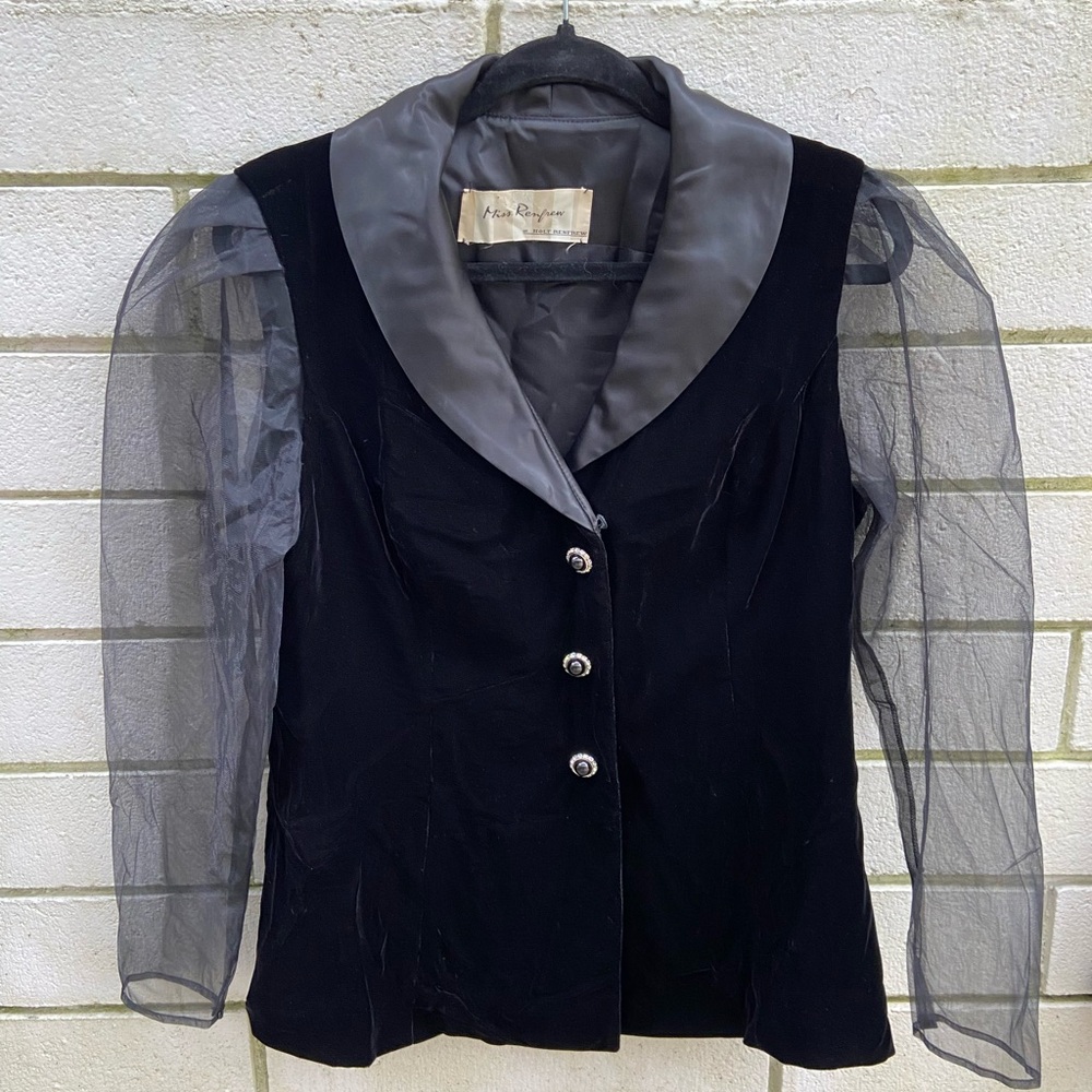 SOLD Miss Renfrew by Holt Renfrew Vintage Black Velvet Organza Blouse Size M